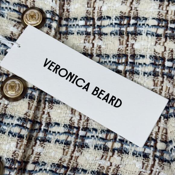 VERONICA BEARD Bentley Tweed Jacket Sz-2 Ivory/Camel 2406TW6810474 - Picture 3 of 16